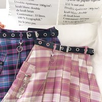 Cute Vintage Plaid Belt Chain High Waisted Mini Skirt School Uniform Tennis A-line Goth Punk Club E-Girl Kawaii Korean Japanese Harajuku Streetwear - Thumbnail 3