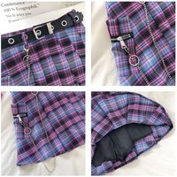 Cute Vintage Plaid Belt Chain High Waisted Mini Skirt School Uniform Tennis A-line Goth Punk Club E-Girl Kawaii Korean Japanese Harajuku Streetwear - Thumbnail 7