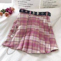 Cute Vintage Plaid Belt Chain High Waisted Mini Skirt School Uniform Tennis A-line Goth Punk Club E-Girl Kawaii Korean Japanese Harajuku Streetwear - Thumbnail 8