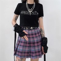 Cute Vintage Plaid Belt Chain High Waisted Mini Skirt School Uniform Tennis A-line Goth Punk Club E-Girl Kawaii Korean Japanese Harajuku Streetwear - Thumbnail 6