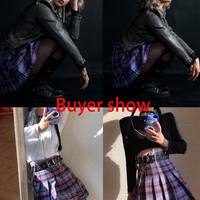 Cute Vintage Plaid Belt Chain High Waisted Mini Skirt School Uniform Tennis A-line Goth Punk Club E-Girl Kawaii Korean Japanese Harajuku Streetwear - Thumbnail 4