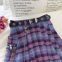 Cute Vintage Plaid Belt Chain High Waisted Mini Skirt School Uniform Tennis A-line Goth Punk Club E-Girl Kawaii Korean Japanese Harajuku Streetwear - Thumbnail 9
