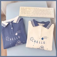 Cute Bunny Rabbit Spaceship Cartoon Print Button Down Long Sleeve Shirt T-shirt Top Summer Casual E-Girl Kawaii Korean Japanese Harajuku Streetwear - Thumbnail 3