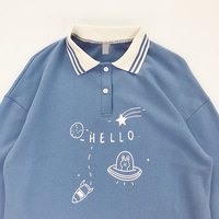 Cute Bunny Rabbit Spaceship Cartoon Print Button Down Long Sleeve Shirt T-shirt Top Summer Casual E-Girl Kawaii Korean Japanese Harajuku Streetwear - Thumbnail 5