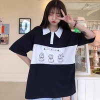 Cute Cat Dog Animal Print College Loose Baggy Short Sleeve Shirt T-shirt Top Summer Casual E-Girl Kawaii Korean Japanese Harajuku Streetwear - Thumbnail 3