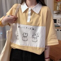 Cute Cat Dog Animal Print College Loose Baggy Short Sleeve Shirt T-shirt Top Summer Casual E-Girl Kawaii Korean Japanese Harajuku Streetwear - Thumbnail 7