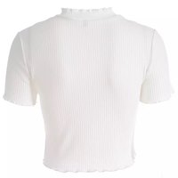 Cute Anime Girl Crying Eye Embroidery White Ribbed Crop Top Short Sleeve Shirt T-shirt Summer Casual E-Girl Kawaii Korean Japanese Harajuku Streetwear - Thumbnail 5