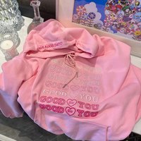 Cute Pink Love Heart Good For U Oversized Hoodie Sweatshirt Long Sleeve Pullover Jumper Sweater E-Girl Kawaii Korean Japanese Harajuku Streetwear - Thumbnail 7