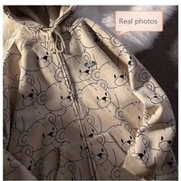 Cute Teddy Brown Bear Oversized Hoodie Zip Up Sweatshirt Sweater Long Sleeve Jumper Pullover  E-Girl Kawaii Korean Japanese Harajuku Streetwear - Thumbnail 4