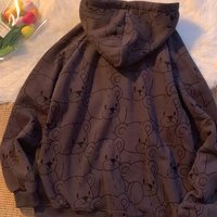 Cute Teddy Brown Bear Oversized Hoodie Zip Up Sweatshirt Sweater Long Sleeve Jumper Pullover  E-Girl Kawaii Korean Japanese Harajuku Streetwear - Thumbnail 6