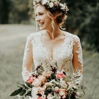 V Neck Wedding Dresses Bridal Gown with Sleeves - Thumbnail 2