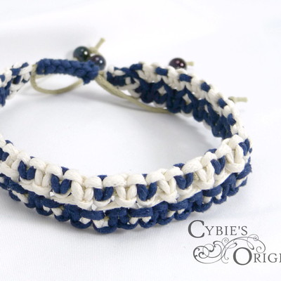 Blue and white double hemp bracelet - Thumbnail 4
