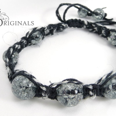 B/w crackle glass hemp bracelet - Thumbnail 4