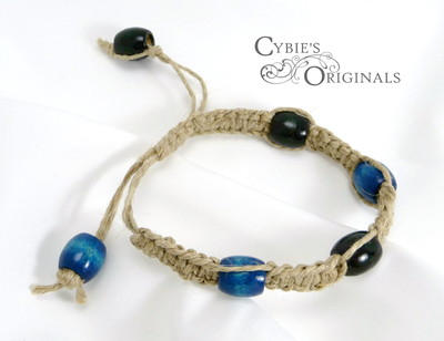 Blue & Black wood & hemp bracelet