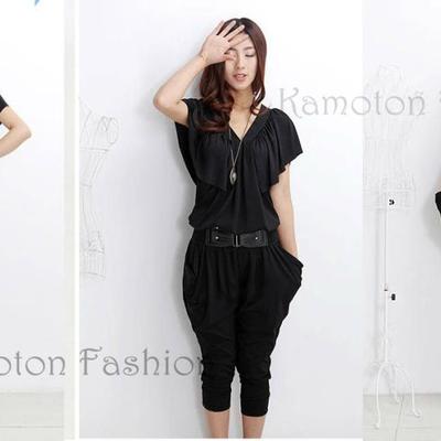 1010 one piece long v-neck pocket jumpsuits romper chiffon blouse dress