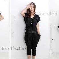1010 One Piece Long V-Neck Pocket Jumpsuits Romper Chiffon Blouse Dress