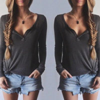 Long Sleeve Fashion V-Neck Shirt - Thumbnail 1