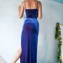 Sheath Floor Length Cowl Neck Velvet Royal Blue Prom Dresses with Slit-2