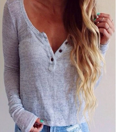 V-Neck Fashion Long-Sleeved T-Shirt