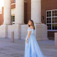 Princess A-Line Off the Shoulder Blue Tulle Long Prom Dresses with Slit - Thumbnail 2