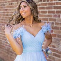 Princess A-Line Off the Shoulder Blue Tulle Long Prom Dresses with Slit - Thumbnail 4