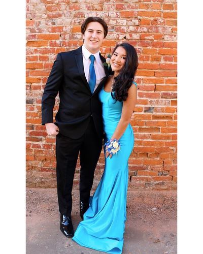 Charming Mermaid Scoop Neck Lake Blue Satin Long Prom Dresses