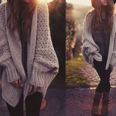 Long sleeve loose bat sleeve knit cardigan sweater jacket