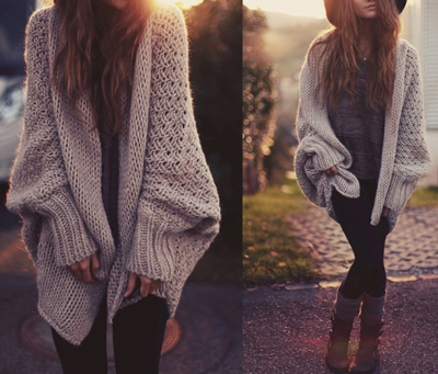 Long Sleeve Loose Bat Sleeve Knit Cardigan Sweater Jacket