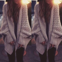 Long Sleeve Loose Bat Sleeve Knit Cardigan Sweater Jacket - Thumbnail 2