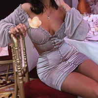 Ladies V-Neck Long-Sleeved Single-Breasted Dress - Thumbnail 1