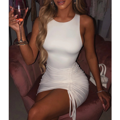 Round neck women's fashion sexy solid color sleeveless dress - Thumbnail 5