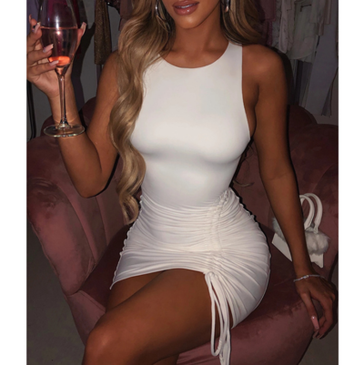 Round Neck Women'S Fashion Sexy Solid Color Sleeveless Dress