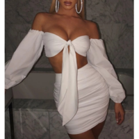 Sexy Wrapped Chest Long Sleeve Vest Two-piece Set - Thumbnail 2