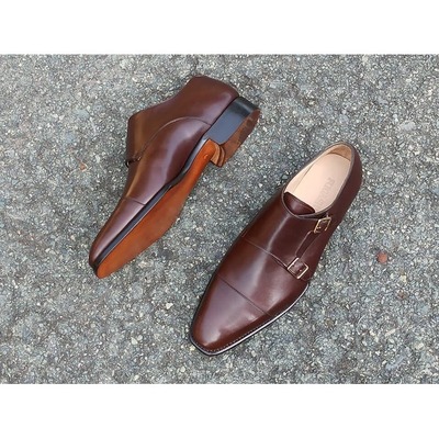 Handmade oxfords mens double monk brown dress shoes for men