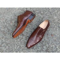 Handmade Oxfords Mens Double Monk Brown Dress Shoes For Men - Thumbnail 1