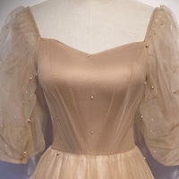 Cute tulle beads long A line prom dress evening dress - Thumbnail 3