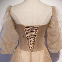 Cute tulle beads long A line prom dress evening dress - Thumbnail 4