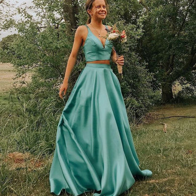 Two piece prom dresses,satin prom dresses,simple evneing dresses,long homecoming dresses,graduation dresses,431 - Thumbnail 5