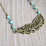 Feather Bohemian Necklace,Boho Jewelry, Mint Czech Beads-1