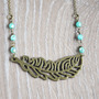 Feather Bohemian Necklace,Boho Jewelry, Mint Czech Beads-3