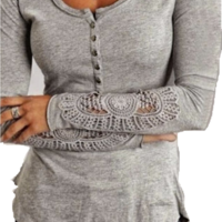 Long-Sleeved Round Neck LaceT-Shirt - Thumbnail 1