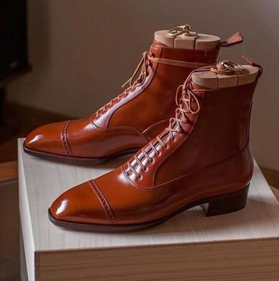 Best Brown Cap Toe Ankle High Lace Up Leather Boot  