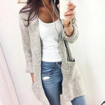 Long-sleeved knit cardigan sweater jacket