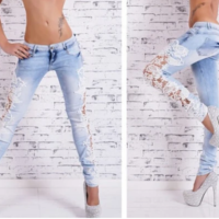 Embroidered Design Sexy Jeans - Thumbnail 1