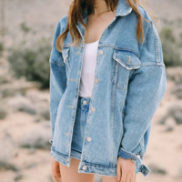 Long Sleeve Fashion Denim Coat - Thumbnail 1