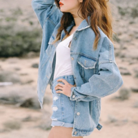 Long Sleeve Fashion Denim Coat - Thumbnail 3