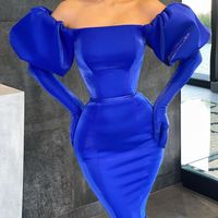 Mermaid Off the Shoulder Royal Blue Long Prom Dresses - Thumbnail 1