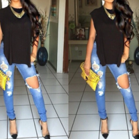 Denim Sexy Long Pants - Thumbnail 1