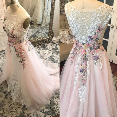 Pink wedding dresses bridal gown with appliques - Thumbnail 3