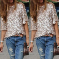 Long Sleeve Design Sequined T-Shirt - Thumbnail 3